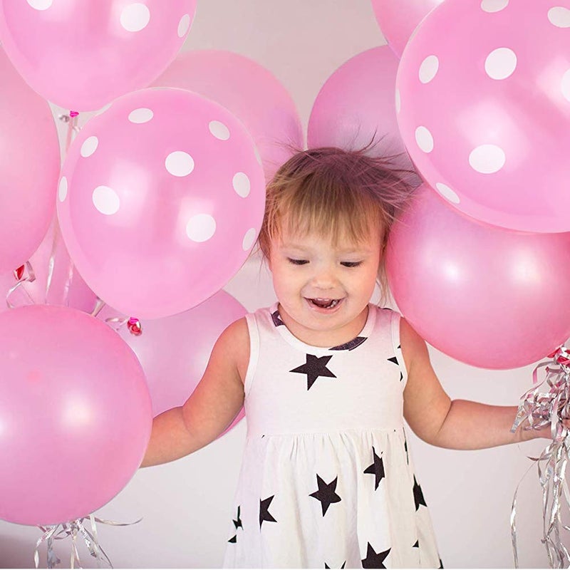 TONIFUL 100pcs Pink and White Polka Dots Balloons 12inch large Polka Dot Latex Party Balloons for Wedding Birthday Party Festival Decoration Supplies - Image 4